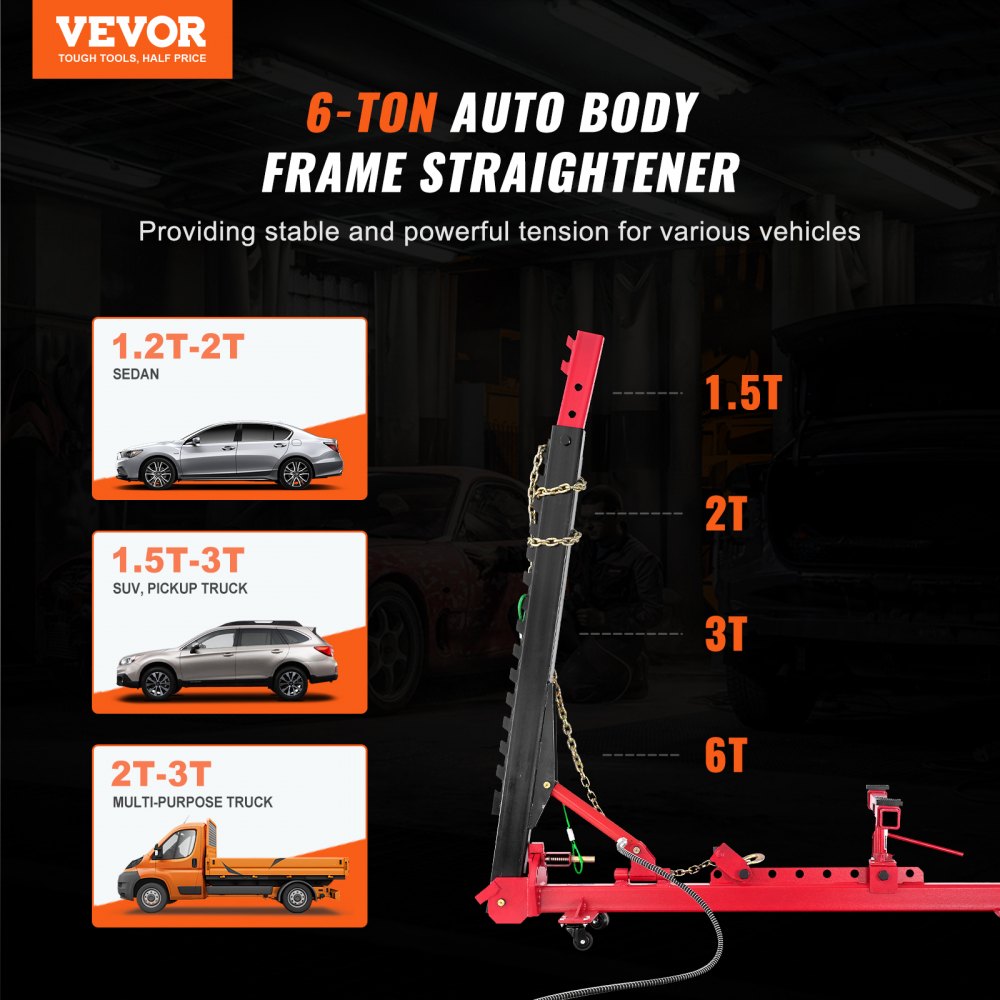 VEVOR Automobile Chassis Rectifier, 6 Ton Force Auto Chassis Mending Equipment, Vehicle Chassis Apparatus with Rotating Base, Hydraulic Pedal Pump and Tug Clamp Kit, for Vehicle Chassis Renewal
