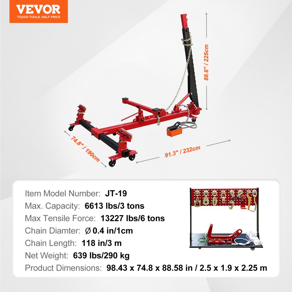 VEVOR Automobile Chassis Rectifier, 6 Ton Force Auto Chassis Mending Equipment, Vehicle Chassis Apparatus with Rotating Base, Hydraulic Pedal Pump and Tug Clamp Kit, for Vehicle Chassis Renewal