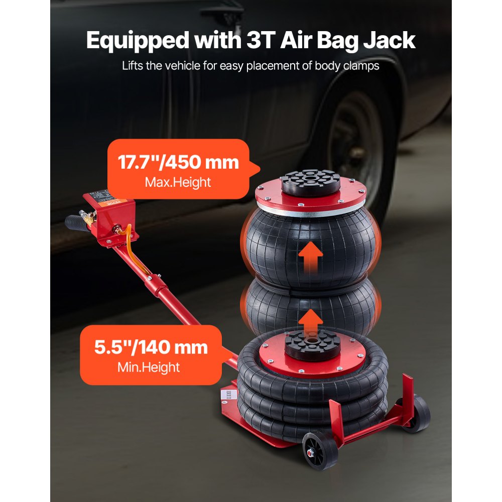 VEVOR Auto Body Frame Puller Straightener, 6T Tension Car Body Repair Equipment with 3T Airbag Jack & 6000PSI Hydraulic Foot Pump, Include 16 Straightening Tools, for Auto Repair Shop Sedan SUV Pickup