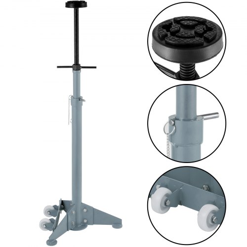 VEVOR Underhoist Stand 1500 LBS Capacity Pole Jack Heavy Duty Jack Stand Car Support Jack Lifting from 1.1 m to 1.8 m, Triangular Base, Two Wheels, Easy Adjustment, Automotive Support, Grey