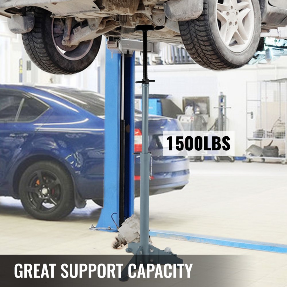 VEVOR Underhoist Stand 1500 LBS Capacity Pole Jack Heavy Duty Jack Stand Car Support Jack Lifting from 1.1 m to 1.8 m, Triangular Base, Two Wheels, Easy Adjustment, Automotive Support, Grey