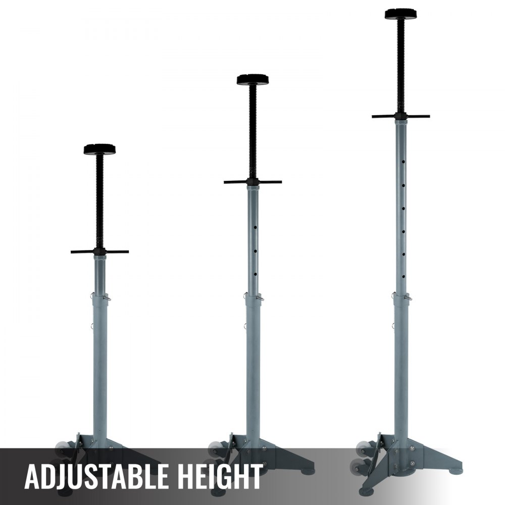 VEVOR Underhoist Stand 1500 LBS Capacity Pole Jack Heavy Duty Jack Stand Car Support Jack Lifting from 1.1 m to 1.8 m, Triangular Base, Two Wheels, Easy Adjustment, Automotive Support, Grey