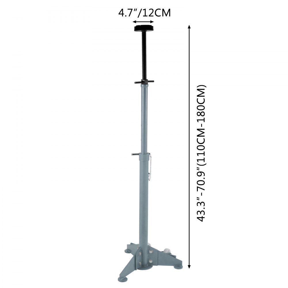 VEVOR Underhoist Stand 1500 LBS Capacity Pole Jack Heavy Duty Jack Stand Car Support Jack Lifting from 1.1 m to 1.8 m, Triangular Base, Two Wheels, Easy Adjustment, Automotive Support, Grey