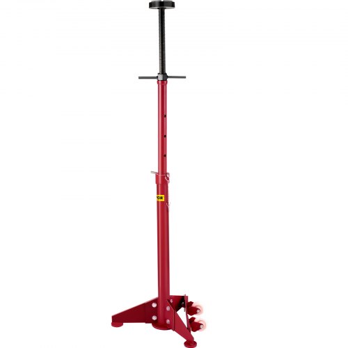 VEVOR Underhoist Stand 3/4 Ton Capacity Pole Jack Heavy Duty Jack Stand Car Support Jack Lifting from 1.1 m to 1.8 m, Triangular Base, Two Wheels, Easy Adjustment, Automotive Support, Red