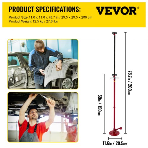 VEVOR Underhoist Stand 3/4 Ton Capacity Pole Jack Heavy Duty Jack Stand Car Support Jack Lifting from 1.5 m to 2.0 m, Round Base, with Pedal, Easy Adjustment, Automotive Support Jack Stand, Red