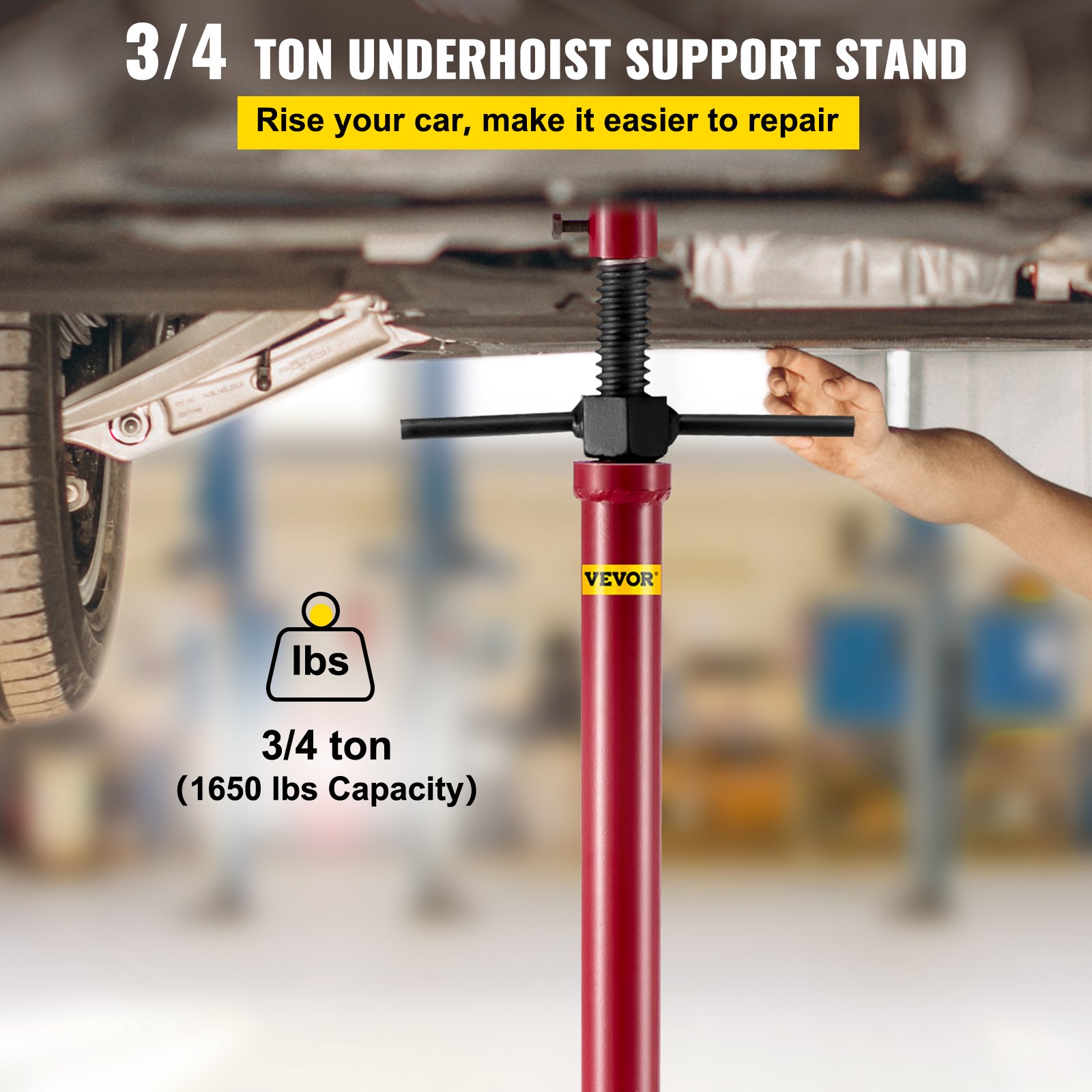 VEVOR Underhoist Stand Pole Jack 3/4-T Capacity Car Support Jack with Pedal Red