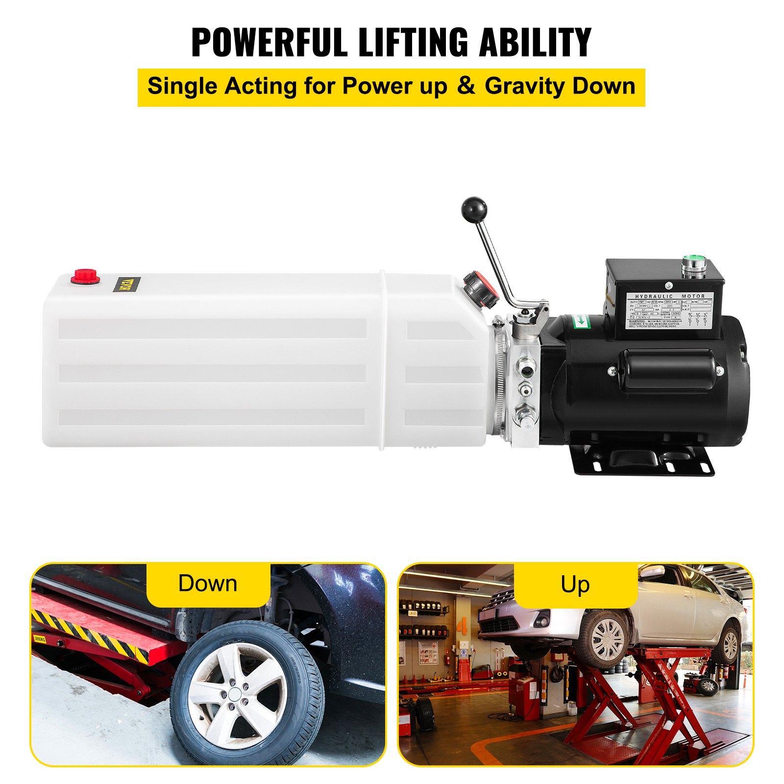 VEVOR hydraulic pump car lift showcasing powerful lifting ability for vehicles.