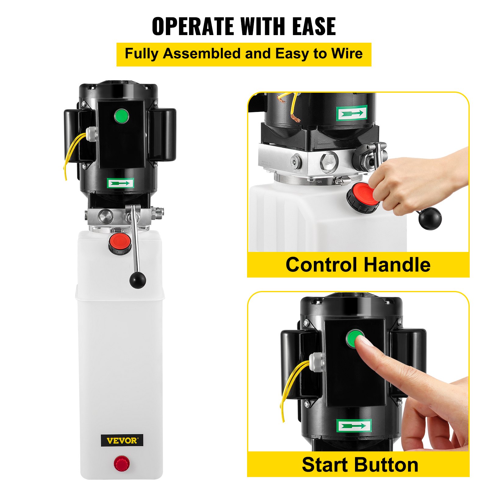 VEVOR hydraulic pump car lift with control handle and start button for easy operation.