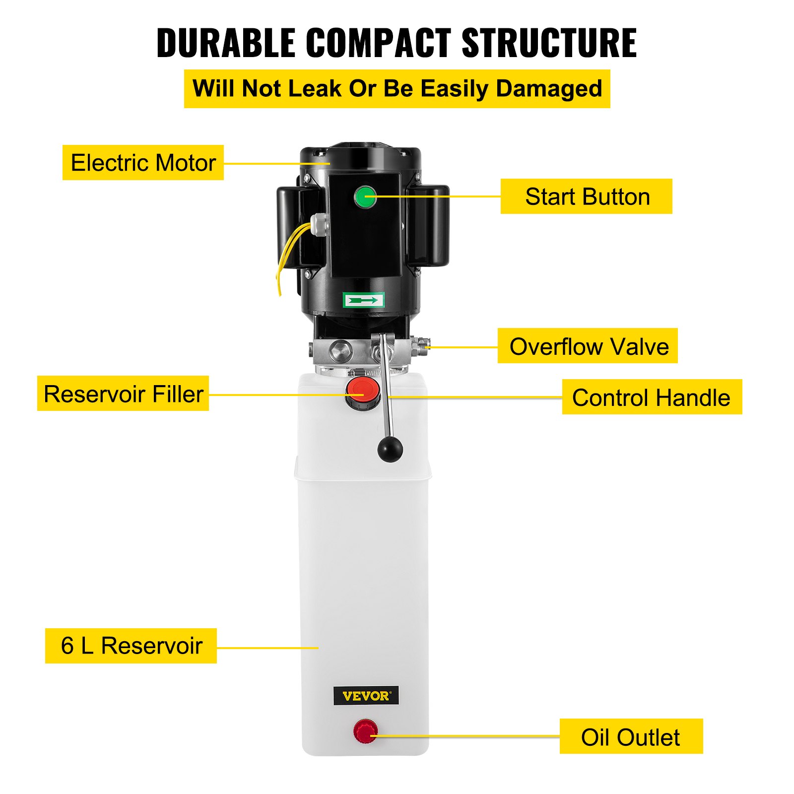 VEVOR hydraulic pump car lift with electric motor and 6l reservoir. durable compact structure.