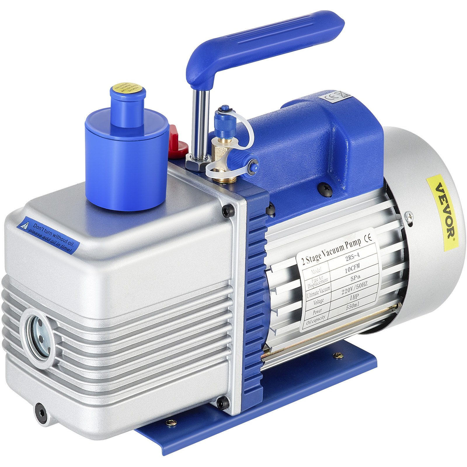 VEVOR Vacuum Pump, 10CFM 1 HP, Two-Stage Rotary Vane Vacuum Pump, 220V 5 PA Facility HVAC Refrigerant Air Tool for HVAC, Auto AC Refrigerant Recharging, Wine Degassing and Food Processing, Blue
