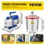 VEVOR 3 Gallon Vacuum Chamber Kit Stainless Steel Degassing Chamber 12L Vacuum Degassing Chamber Kit with 3.6 CFM 1 Stage Vacuum Pump HVAC