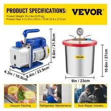 VEVOR Vacuum Pump 3.6CFM 1/4 HP Single Stages HVAC A/C Refrigeration Kit 5PA Ultimate Vacuum Manifold Gauge Set Including 3 Gallon Vacuum Chamber, Manifold Gauge and Hose for Air Conditioning Systems