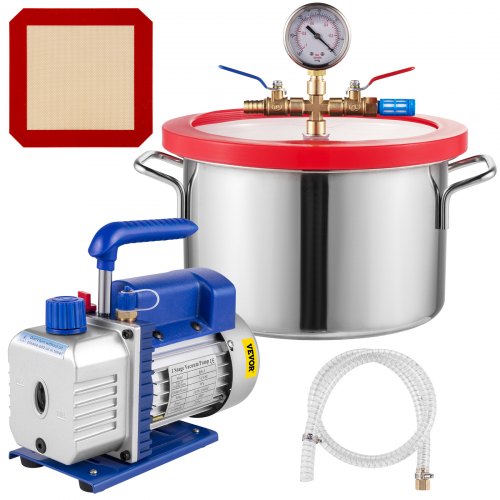 VEVOR 1 Gallon Vacuum Degassing Chamber Stainless Steel Degassing Chamber 3.8L Vacuum Chamber Kit with 3 CFM Single Stage Vacuum Pump(3CFM Vacuum Pump + 1 Gallon Vacuum Chamber)