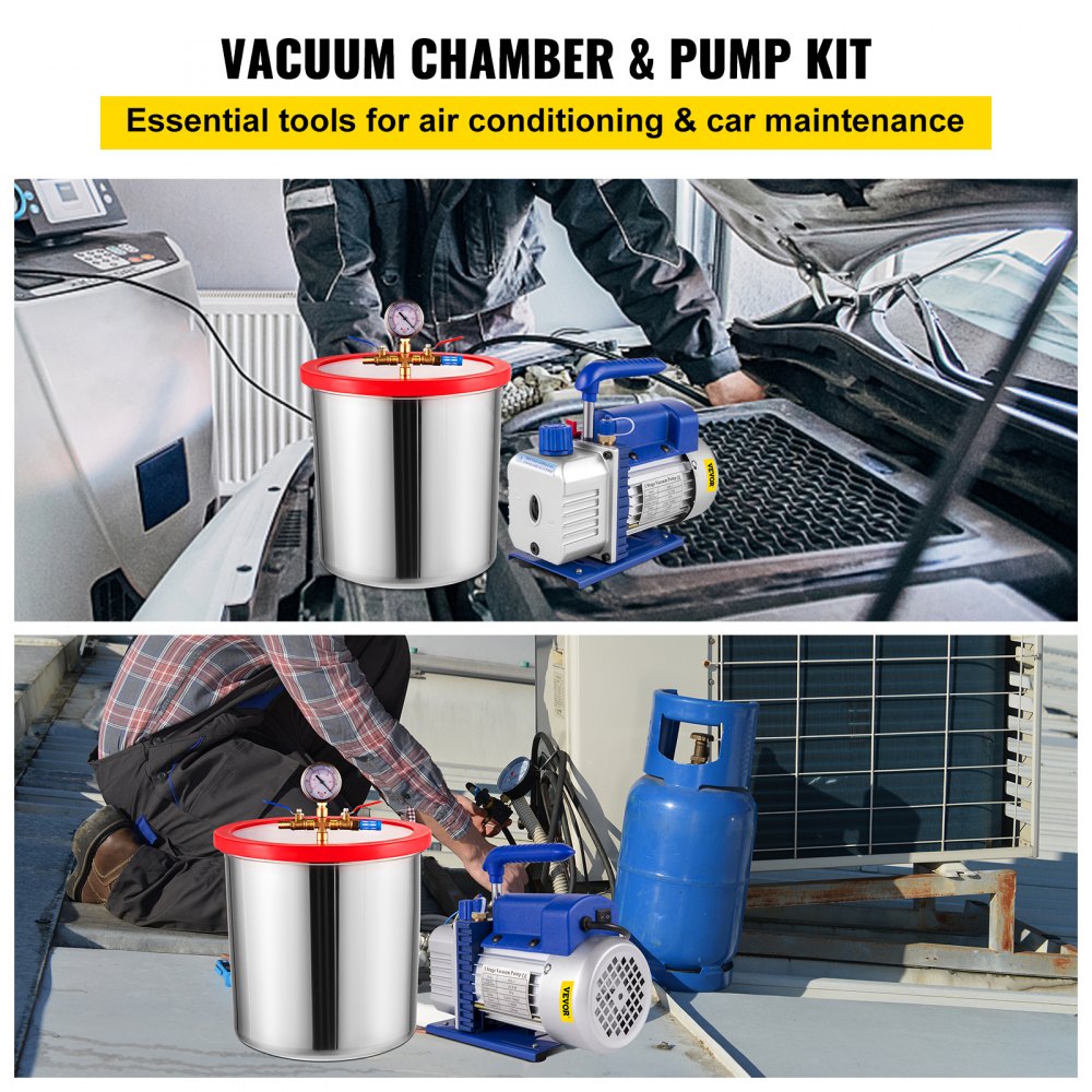 Vevor 19 L Vacuum Chamber Kit with 28 L/min(3 CFM) 186W(1/4HP) Single Stage Vacuum Pump - HVAC A/C Refrigeration Kit