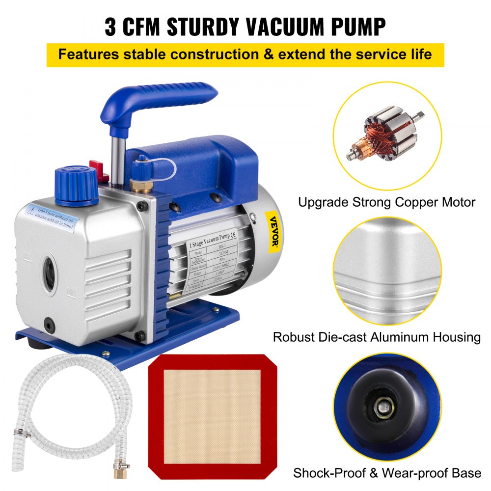 Vevor 19 L Vacuum Chamber Kit with 28 L/min(3 CFM) 186W(1/4HP) Single Stage Vacuum Pump - HVAC A/C Refrigeration Kit