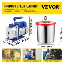 Vevor 5 Gallon Vacuum Chamber Silicone Expoxy Degassing With 3CFM 1/4HP Vacuum Pump 84 L/Min
