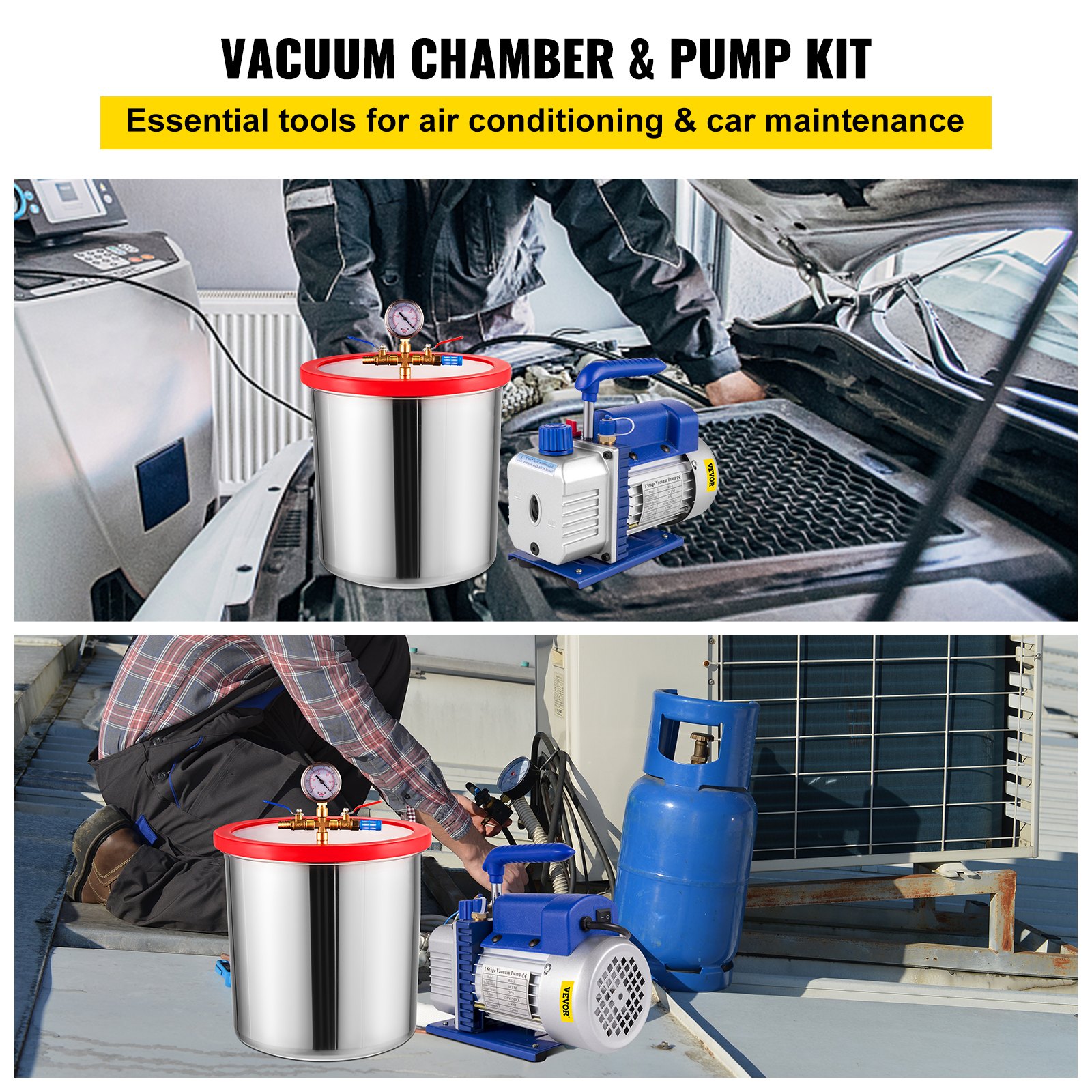 Vevor 19 L Vacuum Chamber Kit with 28 L/min(3 CFM) 186W(1/4HP) Single Stage Vacuum Pump - HVAC A/C Refrigeration Kit