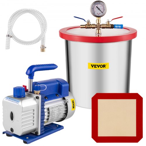 VEVOR 3 CFM Vacuum Pump 1/4 HP, Vacuum Chamber, with 3 Gallon Single Stage Stainless Steel Vacuum Degassing Chamber Kit, Air Vacuum Pump HVAC Refrigeration Tool