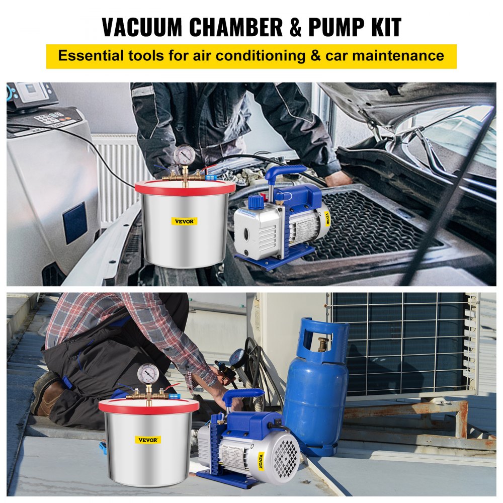 VEVOR 2 Gallon/7.6 L Vacuum Chamber Silicone Epoxy Degassing 4CFM 113L/min 1/3HP Vacuum Pump
