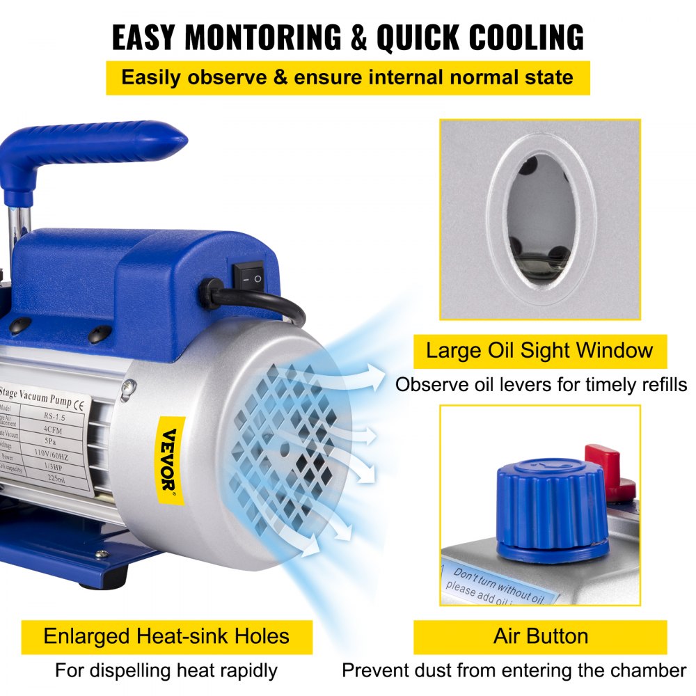 VEVOR 2 Gallon/7.6 L Vacuum Chamber Silicone Epoxy Degassing 4CFM 113L/min 1/3HP Vacuum Pump