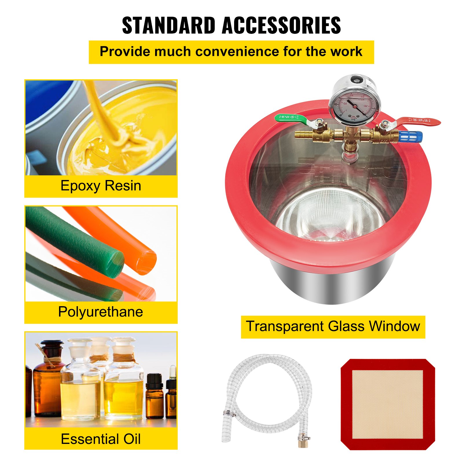 VEVOR 2 Gallon/7.6 L Vacuum Chamber Silicone Epoxy Degassing 4CFM 113L/min 1/3HP Vacuum Pump