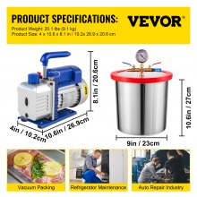 Vevor 4 CFM 1/3 HP Air Conditioner Vacuum Pump With 3 Gallon Vacuum Chamber