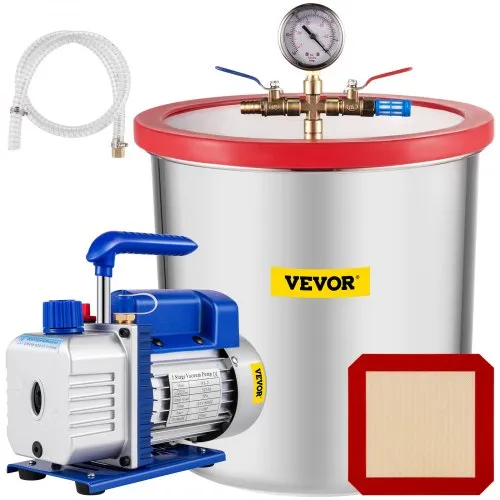 VEVOR Kit de cámara de desgasificación al vacío Cámara de desgasificación de 5 galones Kit de cámara de vacío de acero inoxidable con bomba de vacío de una sola etapa de 5 CFM 1/3HP