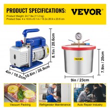 VEVOR 2 Gallon Vacuum Chamber With 5CFM Single-Pole Vacuum Pump, Acylic Lid Easy to Observe, Suitable For Silica and Resin, Not For Corrosive Chemicals