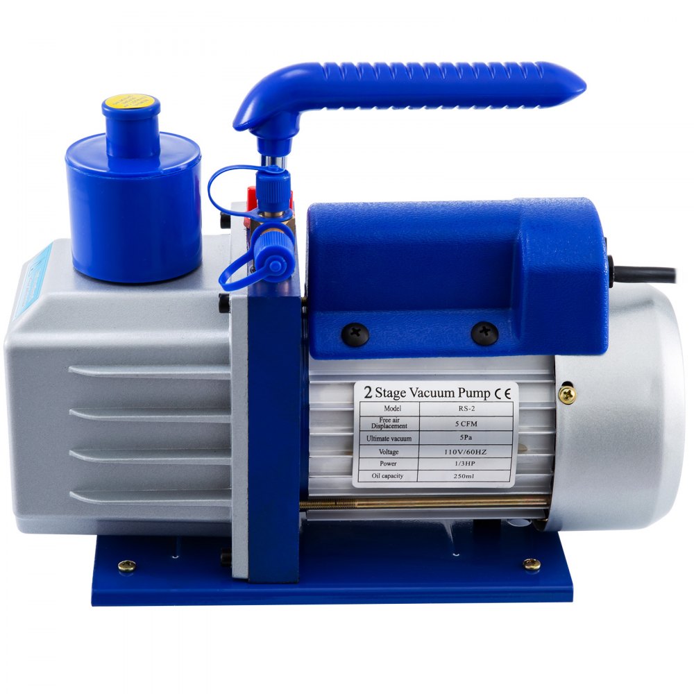 VEVOR 5CFM Vacuum Pump Stainless Steel Vacuum Pump HVAC 110V AC Vacuum Pump with 2 Gallon Vacuum Chamber (5CFM Vacuum Pump 1 Stage + 2 Gallon Vacuum Chamber)
