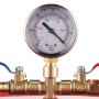 VEVOR vacuum chamber gauge with pressure readings and brass connectors.