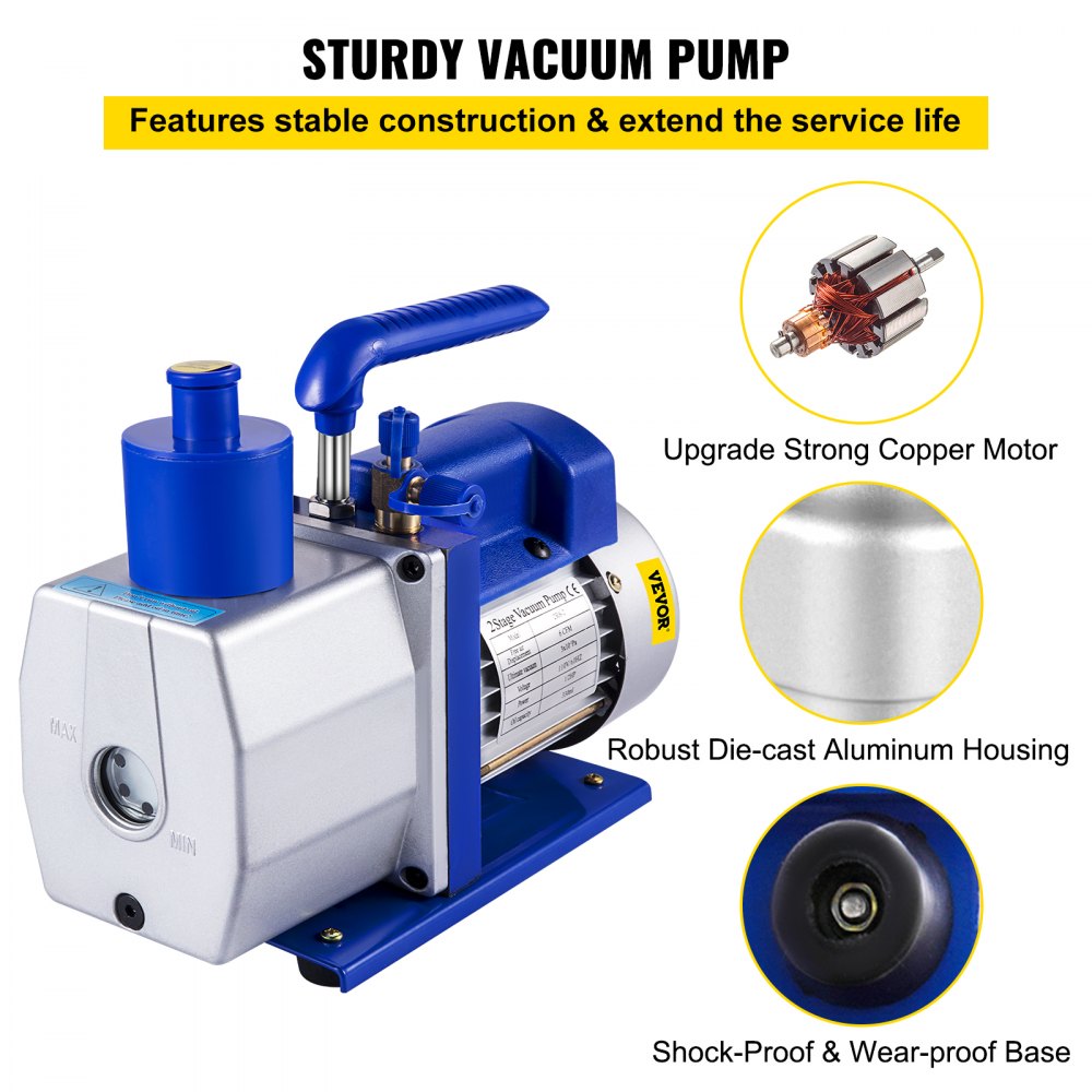 VEVOR Vacuum Pump 6CFM Dual Stage Refrigerant Vacuum Pump 1/2 HP HVAC Rotary Auto Refrigerant Vacuum Pump, Air Conditioner Refrigerant HVAC Air Tool for Automobile Reparation Vacuum Evacuation