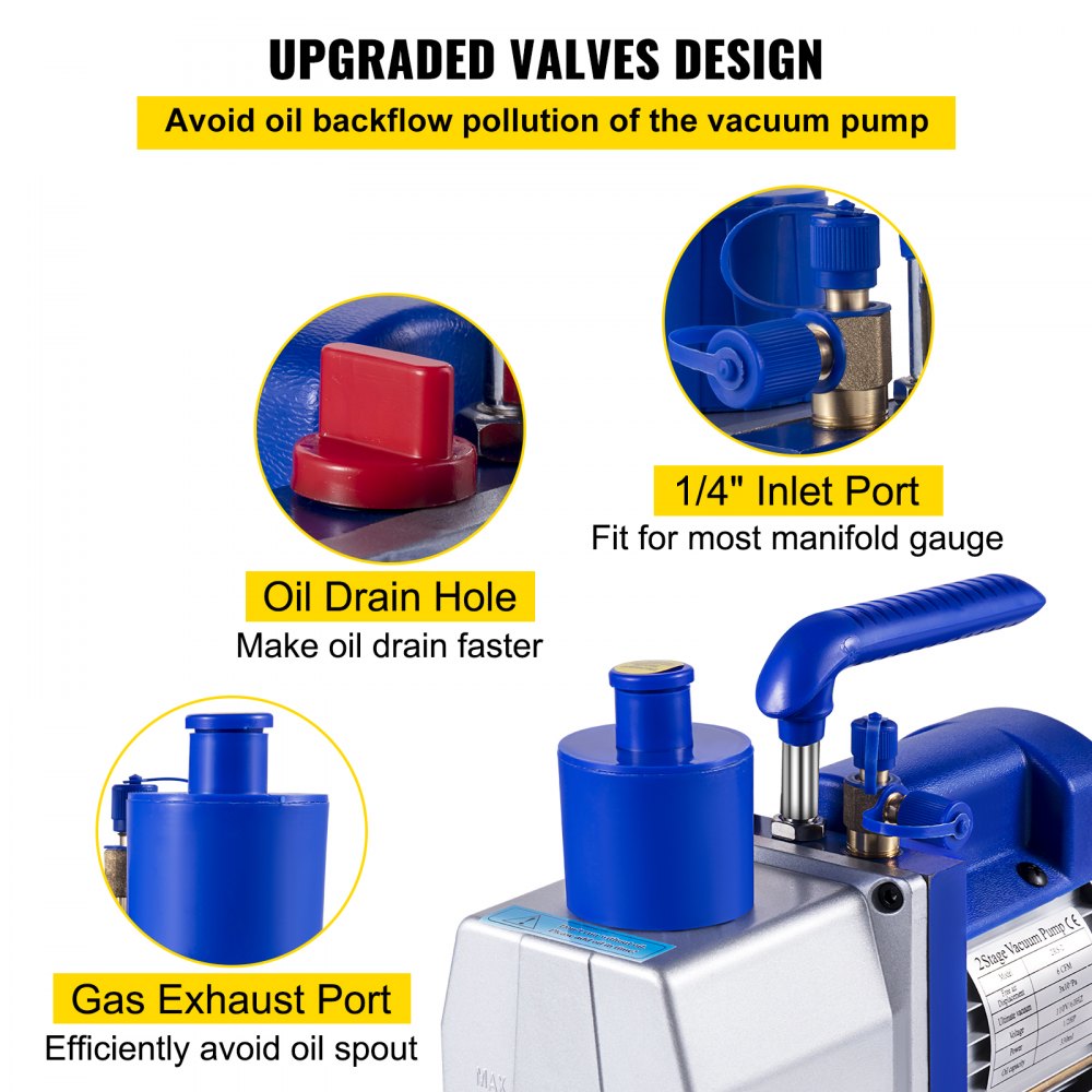 VEVOR Vacuum Pump 6CFM Dual Stage Refrigerant Vacuum Pump 1/2 HP HVAC Rotary Auto Refrigerant Vacuum Pump, Air Conditioner Refrigerant HVAC Air Tool for Automobile Reparation Vacuum Evacuation