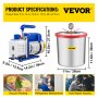 VEVOR Vacuum Pump 7 CFM 3/4HP Dual Stages Air Conditioning Vacuum Pump 2Stage With 5 Gallon Vacuum Chamber Ultimate Vacuum Manifold Gauge Set, Manifold Gauge and Hose for Air Conditioning Systems