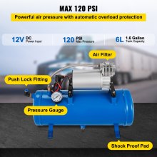 VEVOR 12V Train Horn Air Compressor with Tank 150PSI Air Car Compressor Portable Tire Inflator with 6 Liter Tank 1.6 Gallon for Train Horns Motorhome Tires