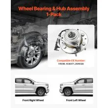 VEVOR Front Wheel Bearing & Hub Assembly Fit for 2007-2013 Chevy Silverado 1500 4WD Avalanche GMC Sierra 1500 Cadillac Escalade EXT 2007-2014 Tahoe OEM 515096, Wheel Bearing Hub Set with ABS Sensor