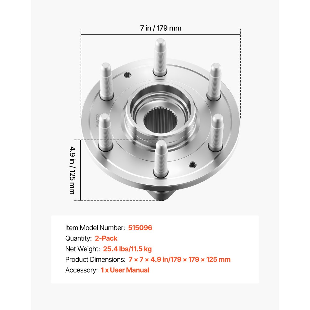 VEVOR 2PCS Front Wheel Bearing & Hub Assembly Fit for 2007-2013 Chevy Avalanche GMC Sierra 1500 Cadillac Escalade EXT 2007-2014 Tahoe OEM 515096, 6 Lugs with ABS Sensor, Wheel Bearing Hub Assembly Set