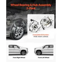 VEVOR 2PCS Front Wheel Bearing & Hub Assembly Fit for 2007-2013 Chevy Avalanche GMC Sierra 1500 Cadillac Escalade EXT 2007-2014 Tahoe OEM 515096, 6 Lugs with ABS Sensor, Wheel Bearing Hub Assembly Set