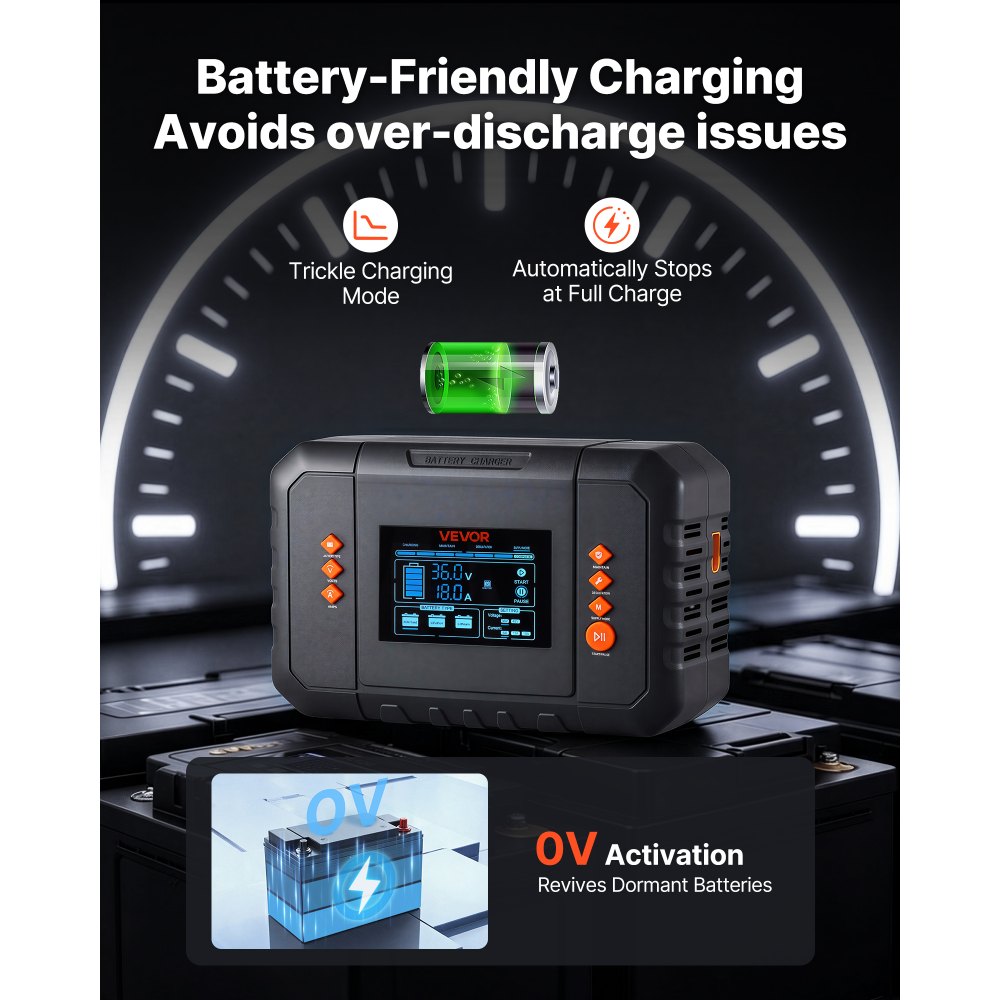 VEVOR Golf Cart Battery Charger 36V 18A and 48V 13A Smart Trickle Charger, for Lithium LiFePO4 Lead-Acid AGM/Gel/SLA Batteries, Plastic Shell, Multiple Protections, with LCD Display & Cooling Fan
