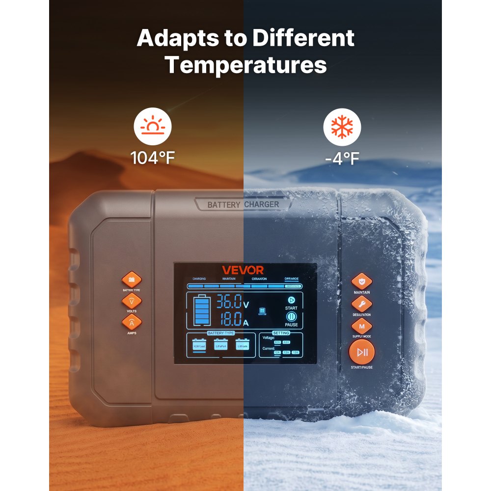 VEVOR Golf Cart Battery Charger 36V 18A and 48V 13A Smart Trickle Charger, for Lithium LiFePO4 Lead-Acid AGM/Gel/SLA Batteries, Plastic Shell, Multiple Protections, with LCD Display & Cooling Fan