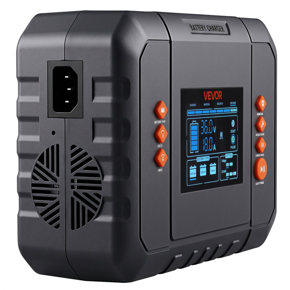VEVOR Golf Cart Battery Charger 36V 18A and 48V 13A Smart Trickle Charger, for Lithium LiFePO4 Lead-Acid AGM/Gel/SLA Batteries, Plastic Shell, Multiple Protections, with LCD Display & Cooling Fan
