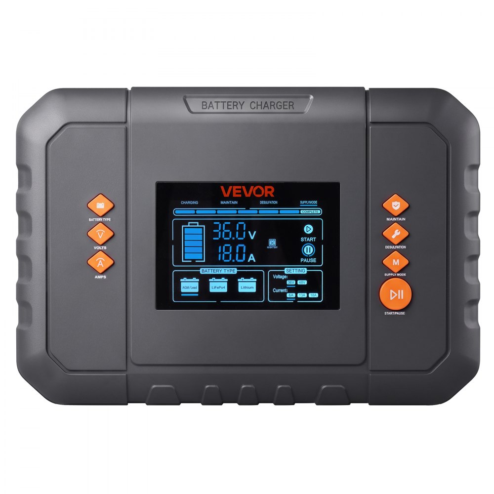 VEVOR Golf Cart Battery Charger 36V 18A and 48V 13A Smart Trickle Charger, for Lithium LiFePO4 Lead-Acid AGM/Gel/SLA Batteries, Plastic Shell, Multiple Protections, with LCD Display & Cooling Fan