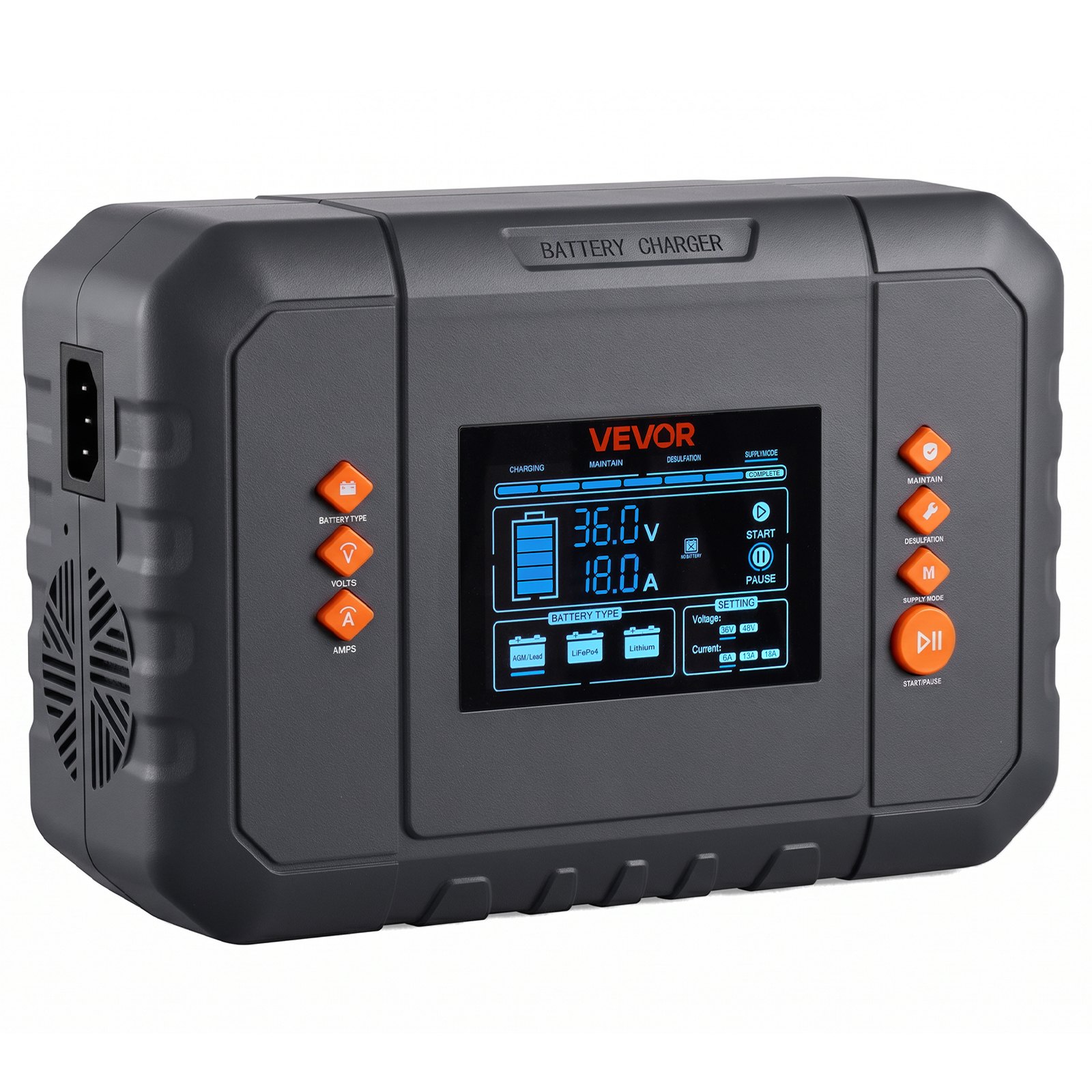 VEVOR Golf Cart Battery Charger 36V 18A and 48V 13A Smart Trickle Charger, for Lithium LiFePO4 Lead-Acid AGM/Gel/SLA Batteries, Plastic Shell, Multiple Protections, with LCD Display & Cooling Fan
