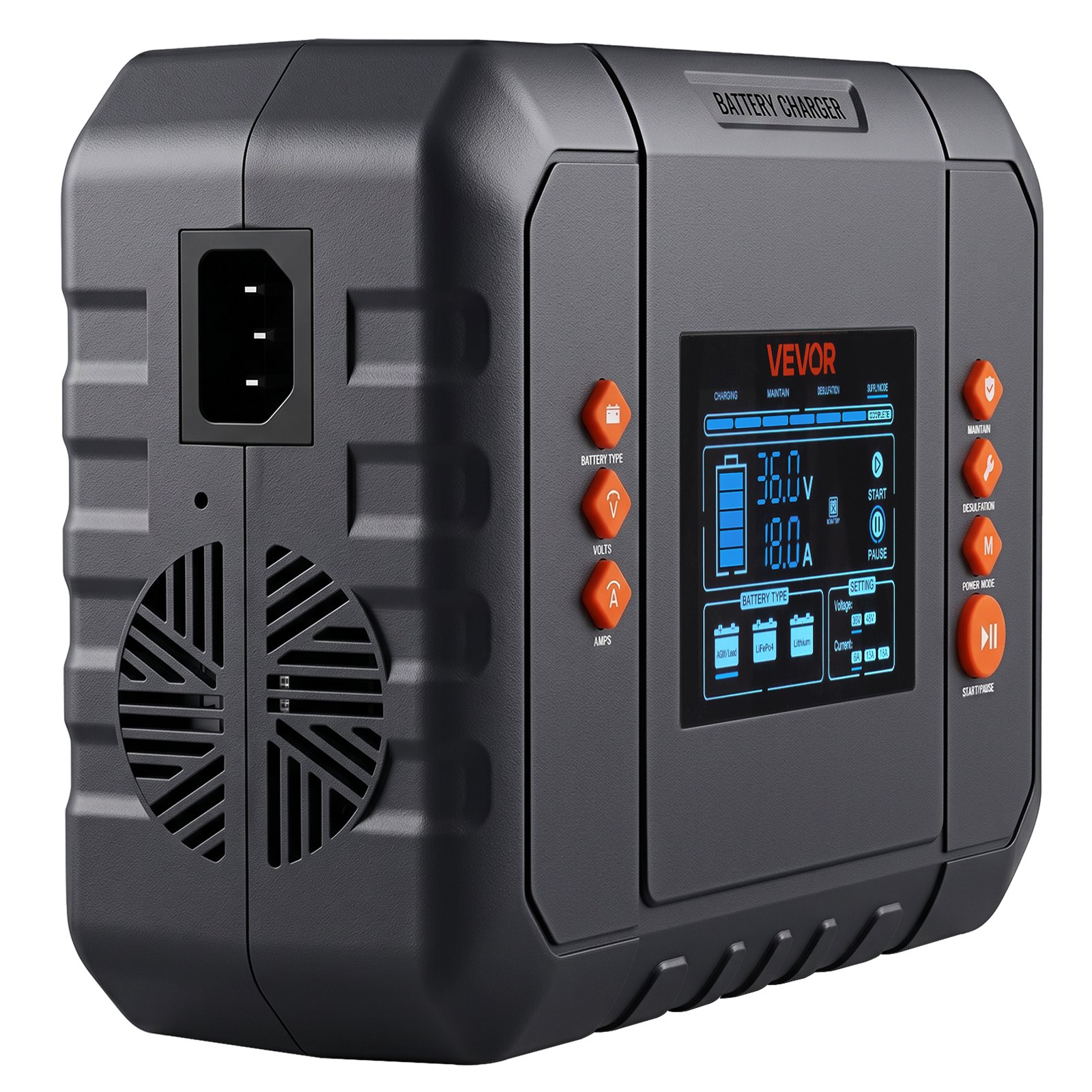 VEVOR Golf Cart Battery Charger 36V 18A and 48V 13A Smart Trickle Charger, for Lithium LiFePO4 Lead-Acid AGM/Gel/SLA Batteries, Plastic Shell, Multiple Protections, with LCD Display & Cooling Fan