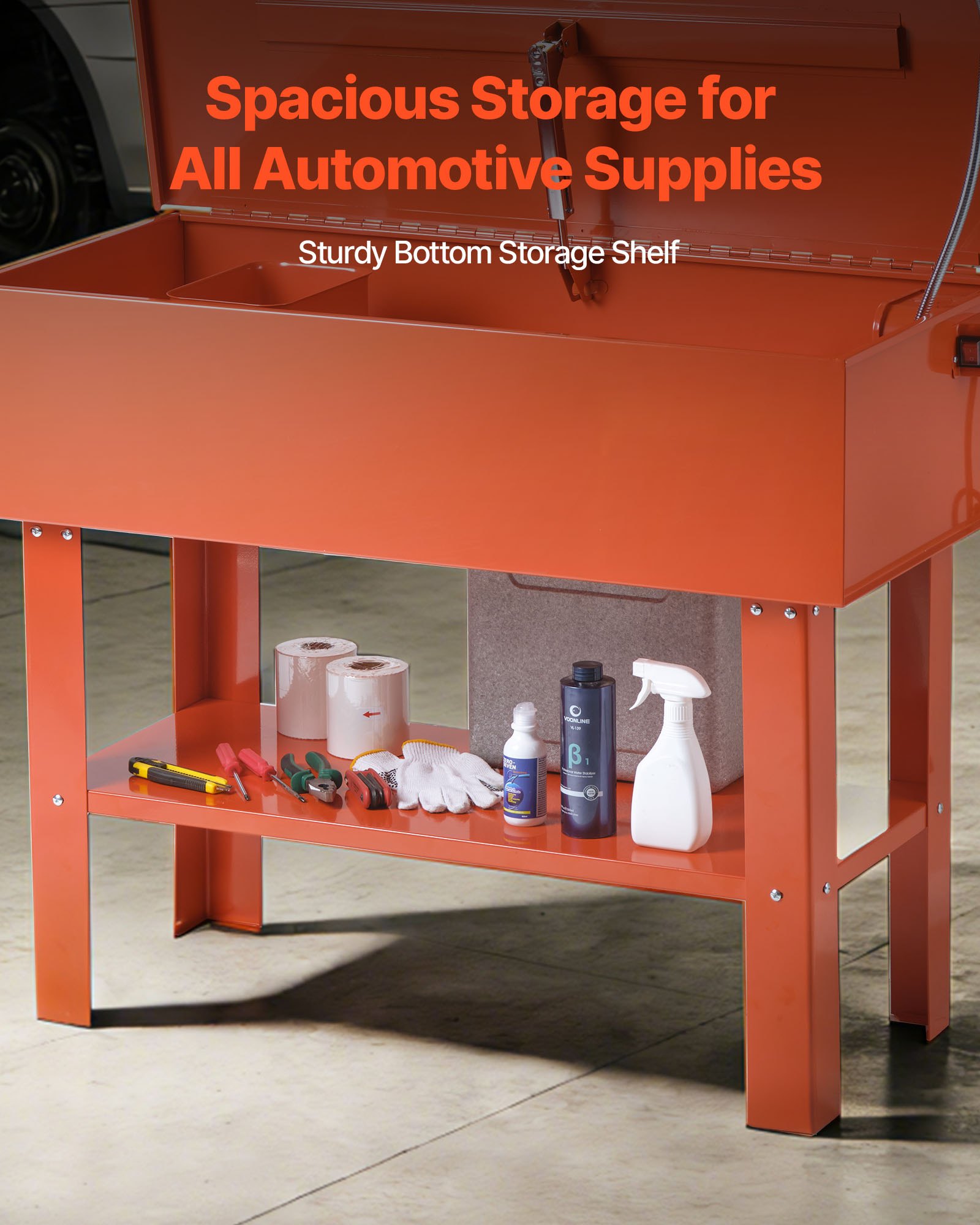 VEVOR Parts Washer 151L Tank, 65L Solvent Capacity, 3L per Minute Max Pump Output, Heavy Duty Steel Cabinet Electric Pump Automotive Parts Washer Cleaner for Wheel Bearings, Gears, and Carburetors