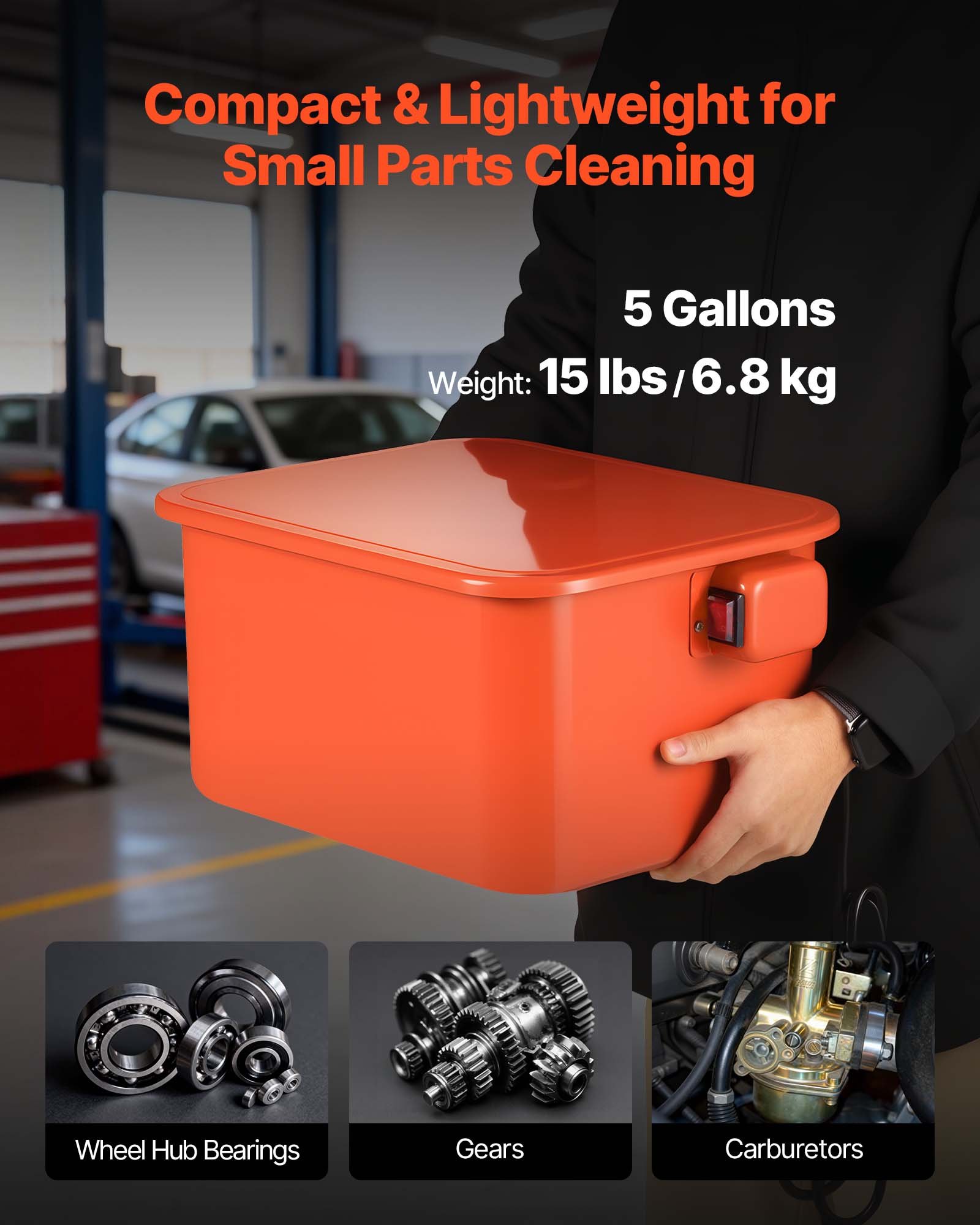 VEVOR Parts Washer, 19L Cleaning Tank, 13L Solvent Capacity, 1.5L per Minute Max Pump Output, Portable Steel Automotive Parts Cleaner with Electric Pump for Wheel Bearings, Gears, and Carburetors