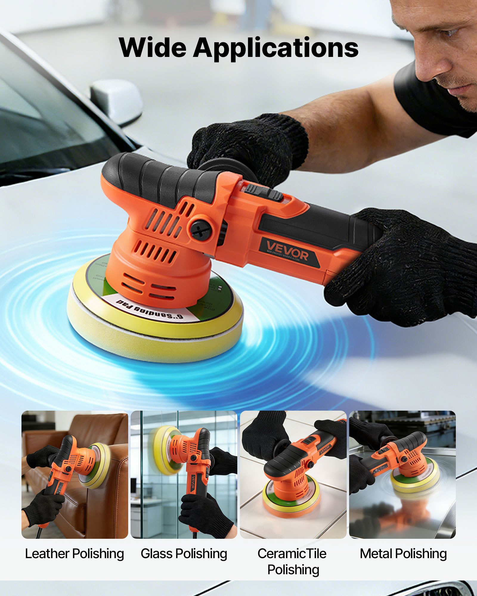 VEVOR Car Buffer Polisher, 150mm Dual Action Polisher Buffer Waxer, 650W 6 Variable Speeds 2000-6800RPM Random Orbital Polisher Kit for Cars Detailing, Waxing, Polishing