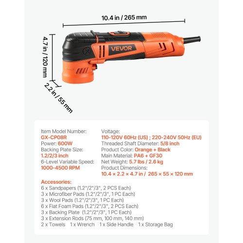 Pöörlev poleerija 600 W, 30/50/76 mm taldadega — pilt 7