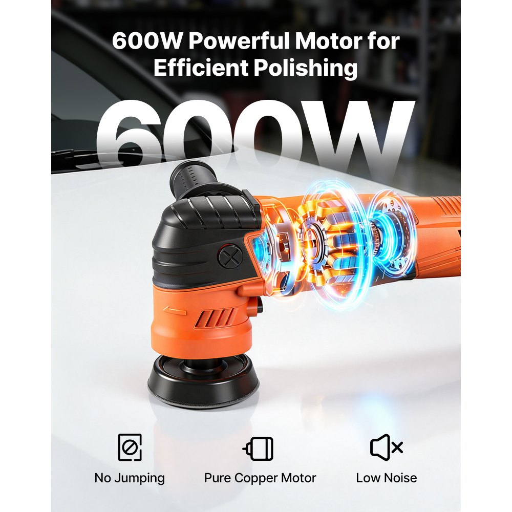 VEVOR Car Buffer Polisher, 30/50/76 mm Rotary Polisher Buffer, 600W 6 Variable Speeds 1000-4500RPM Car Polisher Waxer Kit for Cars Detailing, Waxing, Polishing, Scratch Removal