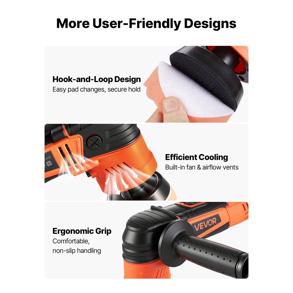 VEVOR Car Buffer Polisher, 30/50/76 mm Rotary Polisher Buffer, 600W 6 Variable Speeds 1000-4500RPM Car Polisher Waxer Kit for Cars Detailing, Waxing, Polishing, Scratch Removal