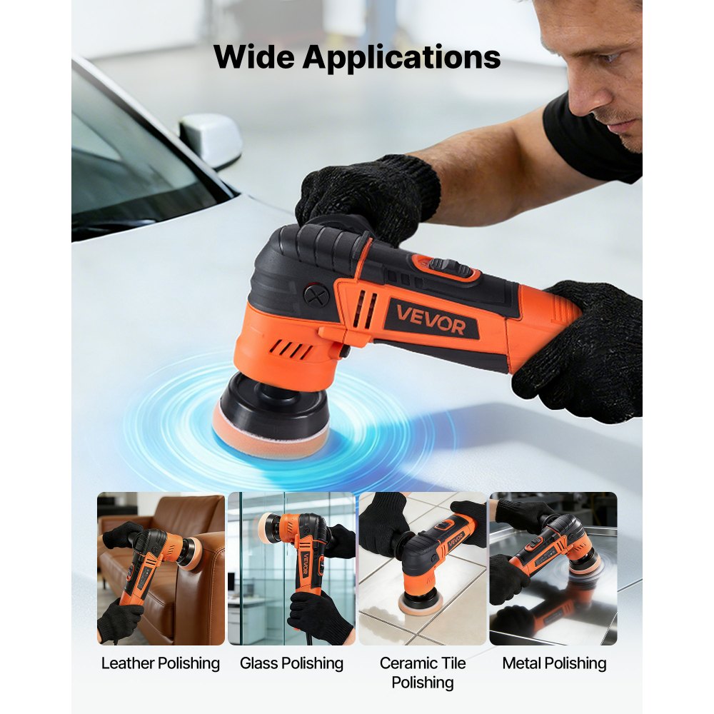 VEVOR Car Buffer Polisher, 30/50/76 mm Rotary Polisher Buffer, 600W 6 Variable Speeds 1000-4500RPM Car Polisher Waxer Kit for Cars Detailing, Waxing, Polishing, Scratch Removal